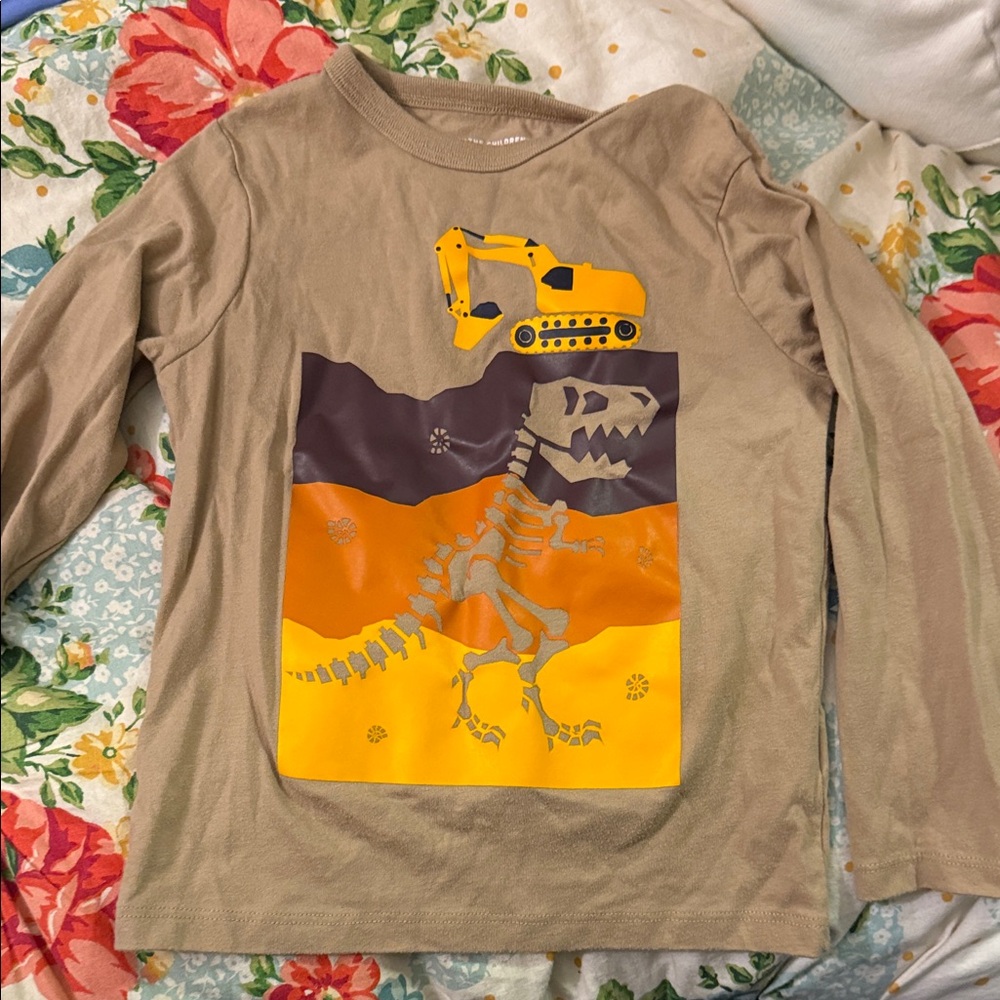 The Children's Place Tan Dinosaur Excavator Long Sleeve Tee